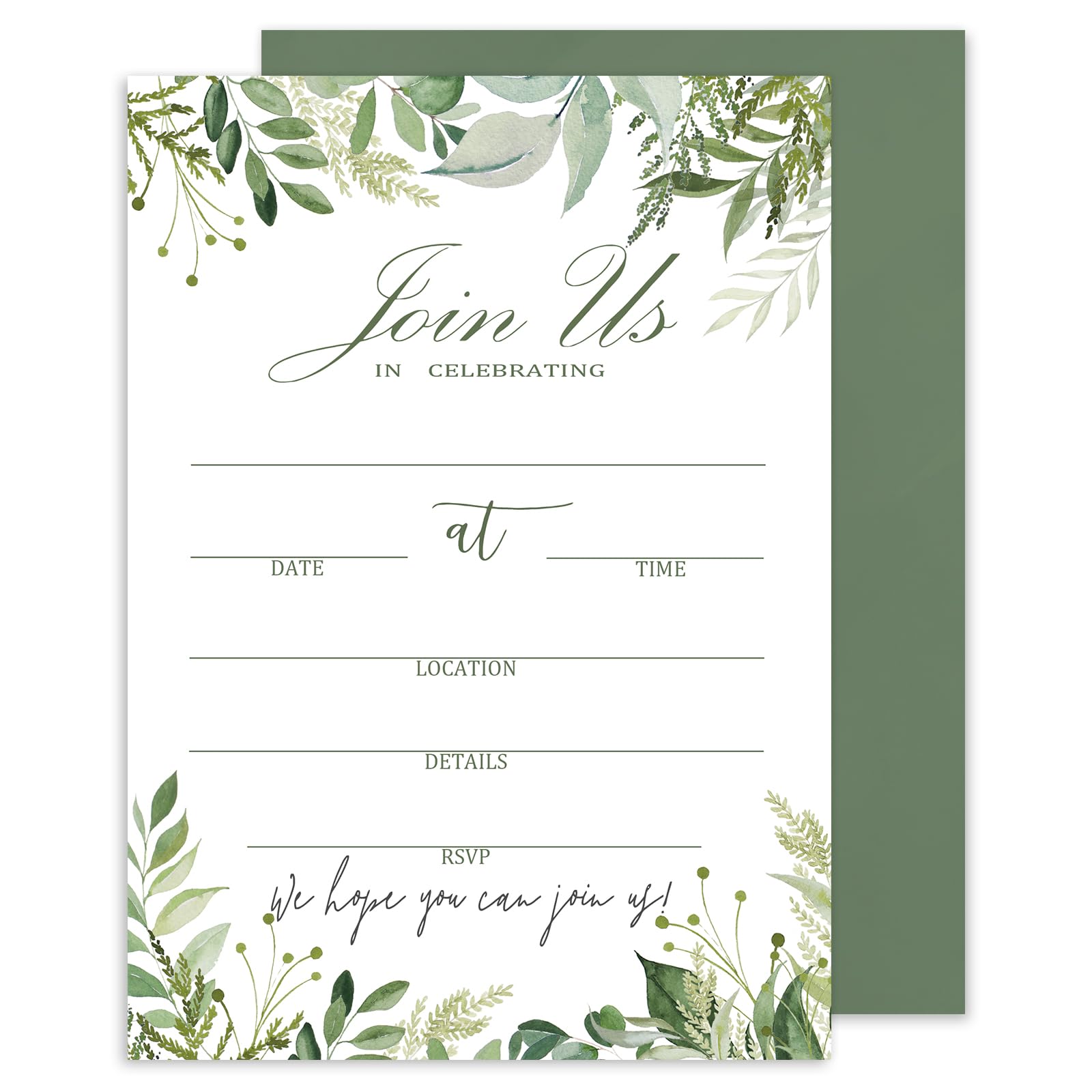 Whaline 25 Sets Greenery Invitations with Envelopes