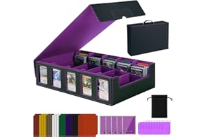 ENRICHOVO Trading Card Storage Box with Handle,5-Row Portable Leather Game Case for 4000+ Cards,Purple Card Collection Box with Commander Display Window for MTG,Yugioh, and Sports Cards,Gifts for Card Collector