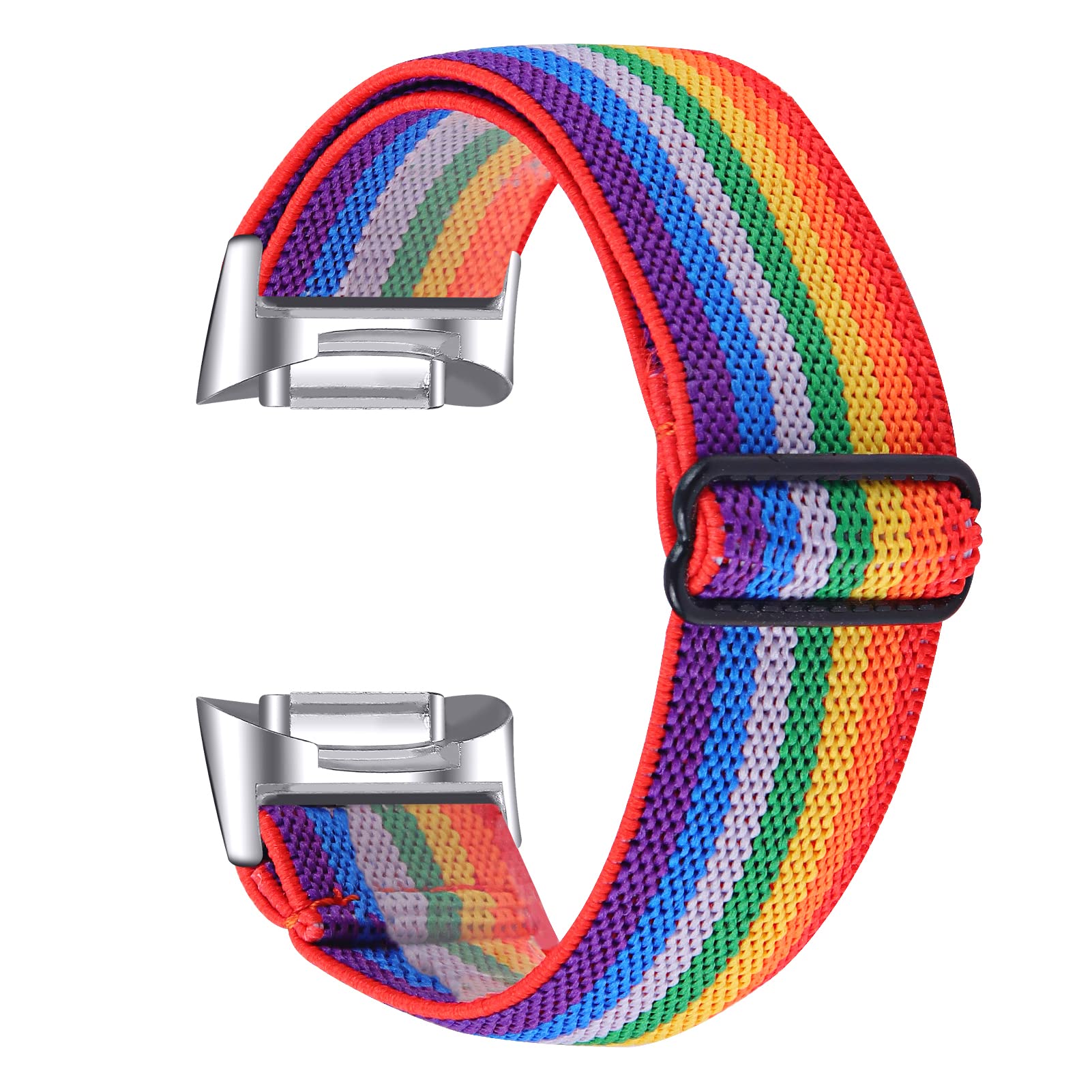 Gimuk Compatible with Fitbit Charge 5 Strap for Women Men, Soft Nylon Woven Stretchy Adjustable Elastic Replacement Sport Strap Wristband for Fitbit Charge 5 Small Large (Rainbow) — image 1