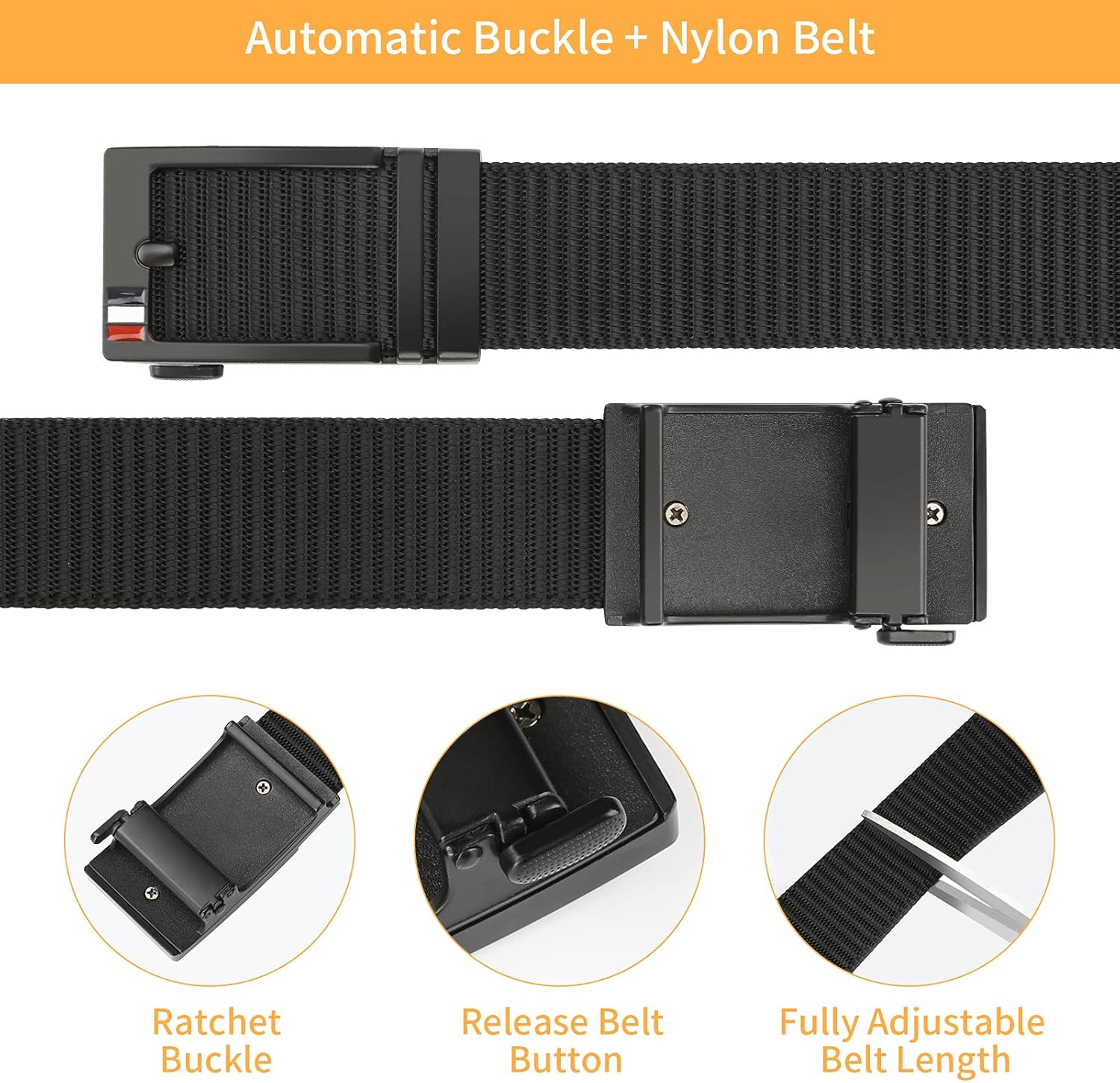 Nylon Ratchet Belt, Mens Golf Belt Casual, Adjustable Trim to Exact Fit, Black: Clothing
