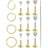 Xnsjeyy 20G 18G 16G Threadless Flat Back Earrings Nose Studs 316L Surgical Steel Tragus Forward Helix Conch Cartilage Lobe Earrings Stud Medusa Labret Lip Ring Piercing Jewelry Hoops For Women Men