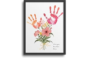 TwoDays Flower Bouquet Handprint Art Craft DIY Kit, Unique Gifts for Mom from Daughter or Son for Mother's Day Birthday Christmas, Gift for Grandma. (Floral-1, Black)
