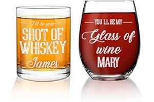 Couples Gifts - Personalized Wine & Whiskey Glasses - Mr & Mrs - His & Hers Anniversary Gift for Couple - Cool Couple Gifts f