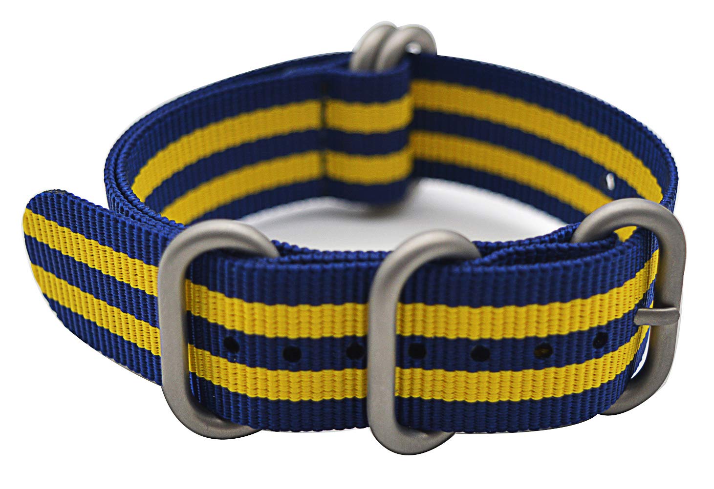 ArtStyle Watch Band with Colorful Nylon Material Strap and Heavy Duty Brushed Buckle (Blue/Yellow, 22mm)