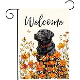 Floral Black Lab Garden Flag Fall Yard Flag Wildflower Labrador Dog Garden Flags Orange Autumn Lawn Flags Welcome Thanksgiving Outdoor Flags for Outside 12x18 Double Sided Small