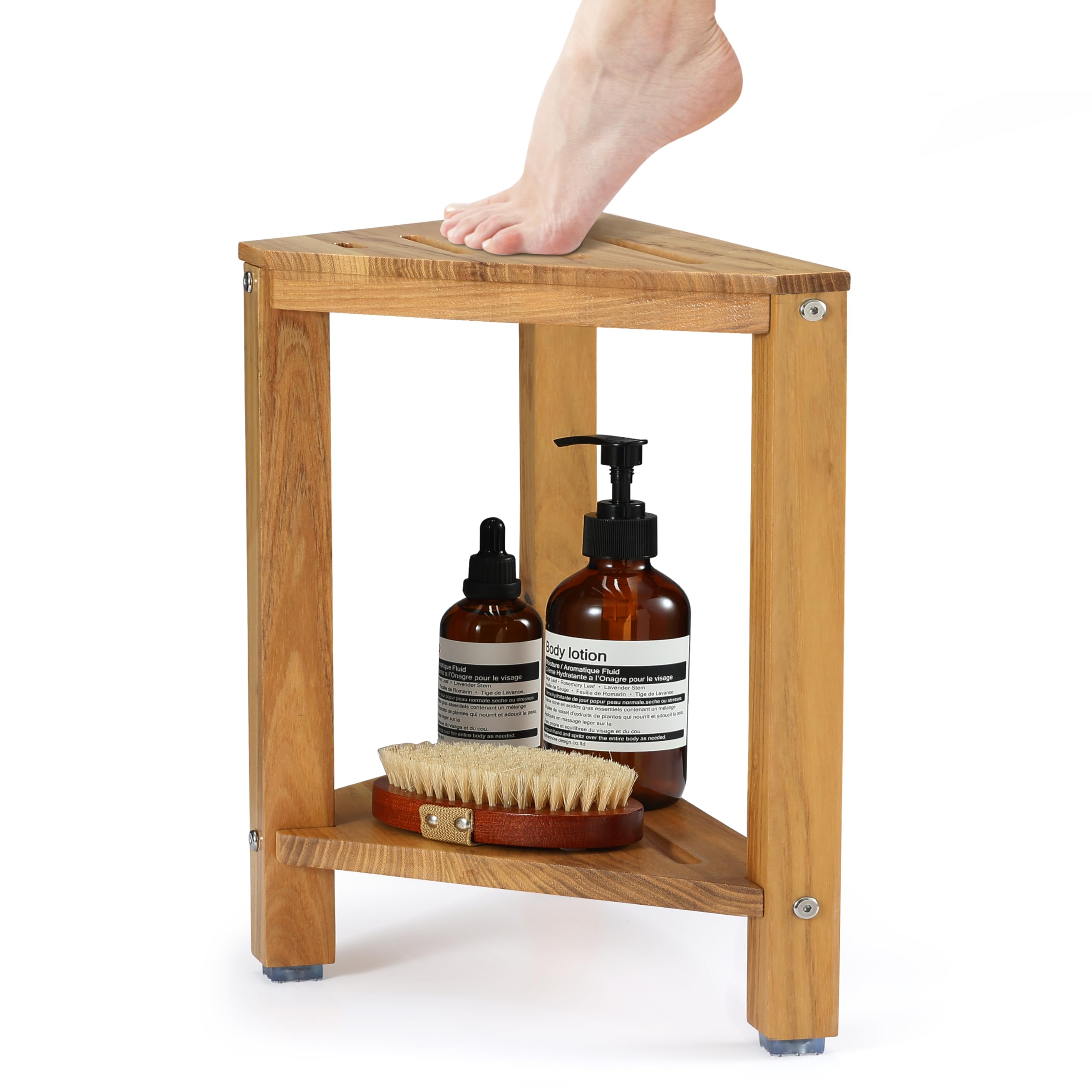 View 1 of ***MISSING HARDWARE***
TeakAura Teak Corner Shower Stool 15in, Wood Shower Bench Seat with Storage Shelf, Waterproof Shower Foot Stool for Shaving Legs, Ideal for Inside Shower or Bathroom