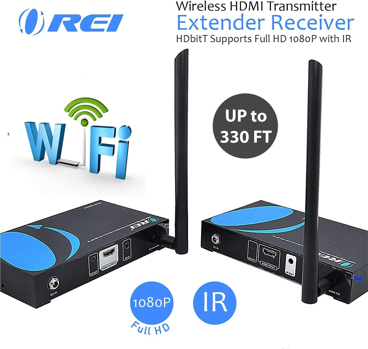 Wireless HDMI Transmitter & Receiver Extender by OREI - Upto 300 Feet - Long Range - Perfect for Streaming from Laptop, PC, Cable, Netflix, YouTube, PS4 to HDTV/Projector - IR Support - Low Latency: Home Audio & Theater