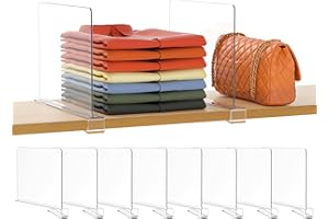 Famyards 8 PCS Clear Shelf Dividers for Closet Organization, Acrylic Purse Organizer for Wooden or Vertical Shelving, Perfect for Sweater, Shirts, Handbags in Bedroom