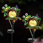 Frog Garden Solar Lights Outdoor Decorative, 2 Pack Metal Frog Garden Decor for Outside Waterproof Solar Stake Lights for Lawn Ornaments Patio Yard Decorations, Gardening Gifts for Mom Women