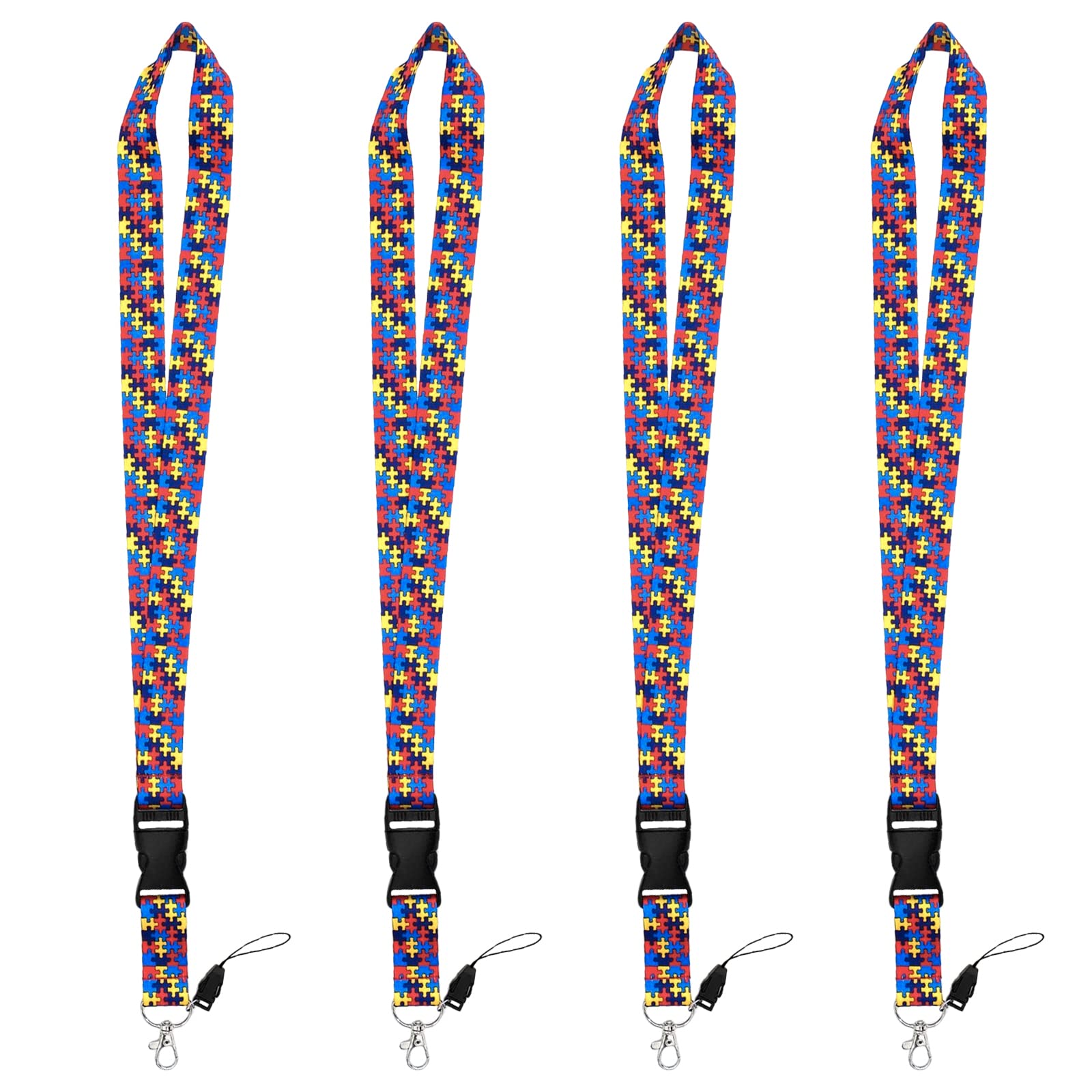 WANDIC Autism Awareness Lanyards, 4 Pcs Colorful Neck Lanyards Strap Badge Card Holder with Quick Breakaway Buckle for Autism Awareness to Symbolize Love, Acceptance and Support