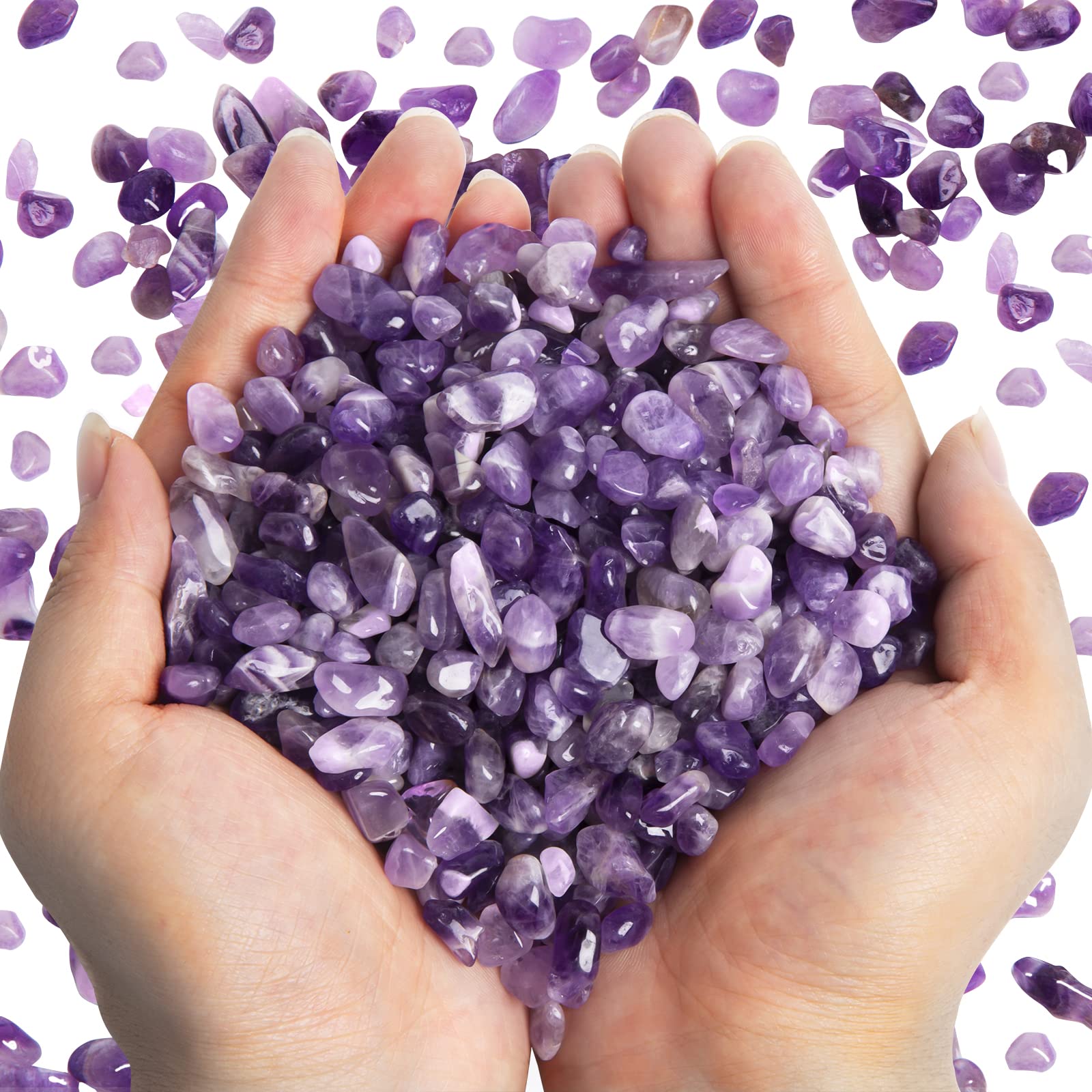 Photo 1 of QICQDRAM Polished Gem Stones Rocks Crystals 0.9 Lb/405g Natural Tumbled Stones Amethyst Crystal Chips Bulk for Healing Crystals & Fish Tank Rocks Gravel, Vase Filler, Plants Decor