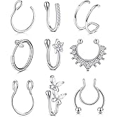 Zolure Fake Septum Ring Stud Clip-on Faux Nose Piercing Jewelry for Non-Pierced Nose