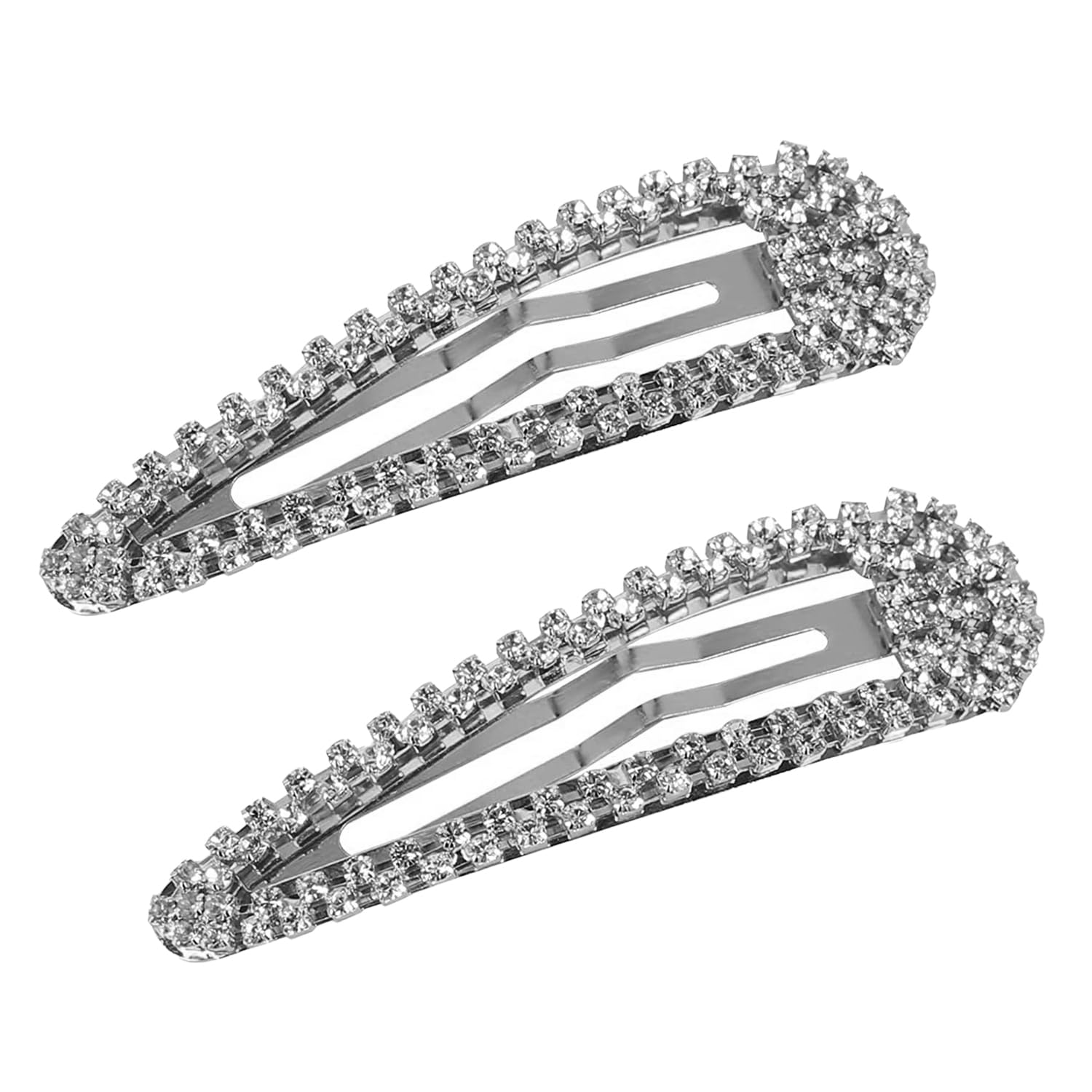 LECTNORE 2PCS Rhinestone Snap Hair Clip Metal Snap Hair Clips for Women with Shining Silver Rhinestone