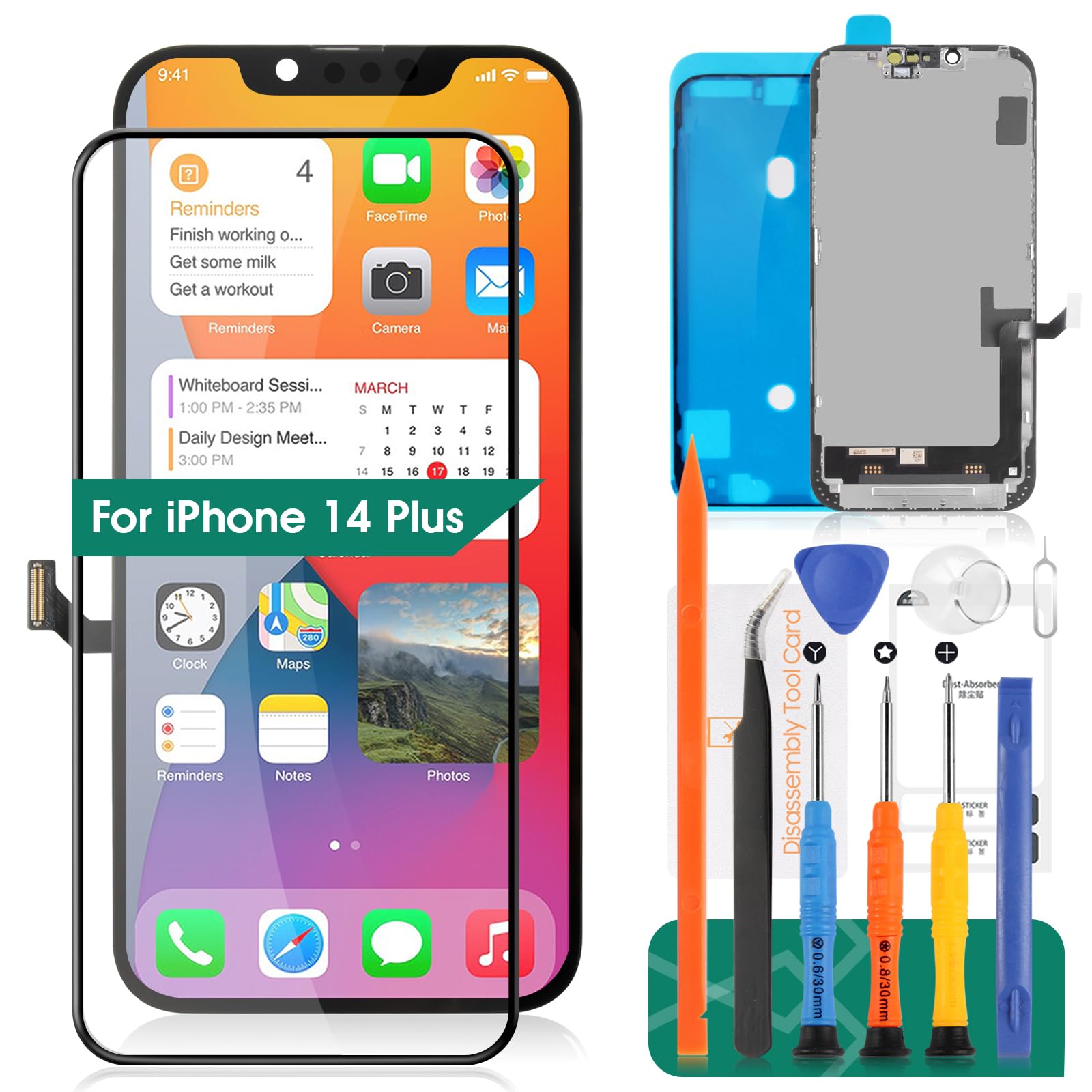 Incell For IPhone 14 Plus LCD Screen Replacement A2886, A2632, A2885, A2896, A2887 Full HD Display and 3D Touch Digitizer Assembly Repair Kits (Black,larger Display Area)