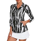 Viracy 3/4 Sleeve Womens Golf Shirts Quick Dry Quarter Zip Workout Tennis Polo Tops with Pocket