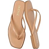 SKETOE Flip Flops for Women Square Toe Flat Sandals for Women Comfortable Thong Sandals Vegan Leather Flip Flops Lightweight Summer Beach Sandals Dressy Vacation Essentials Slides