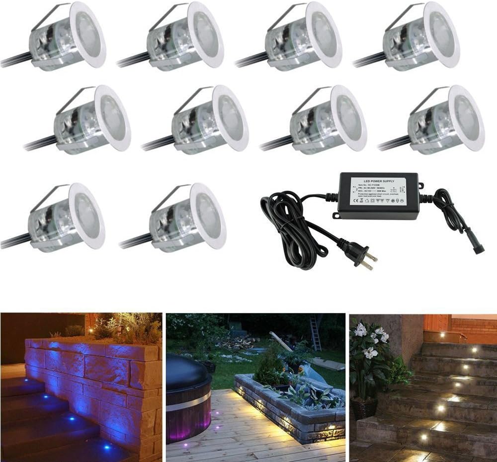 10pcs 0.3w Low Voltage LED Deck Lights Kit Garden Decoration Multi