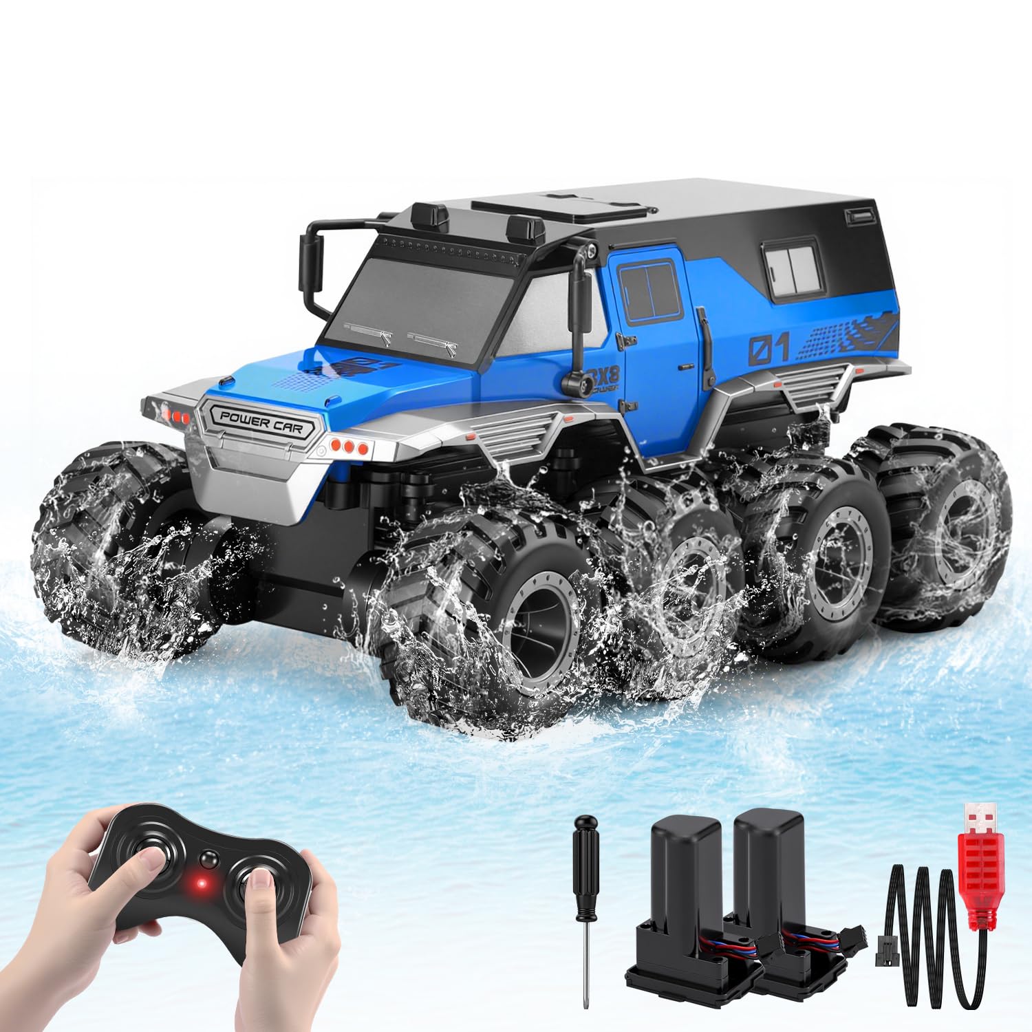 PAISHENKEJI Remote Control Car RC Car：- 8WD RC Truck Toy Cars 20km/h Amphibious Off-Road Remote Control Truck 2.4GHz Drift Crawler 360°Rotating for 3-14 years Boys and Adult Birthday Chirstmas Gift