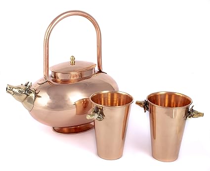Biswa Bangla Handcrafted Dokra Copper Glass Vessel Set (Multicolour)
