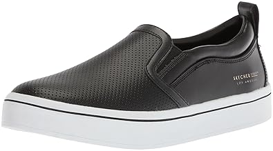 skechers black leather slip on