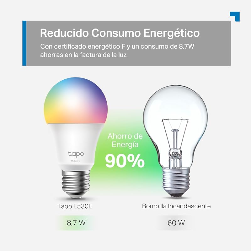 L530E (2-Pack) - Bombilla Inteligente WiFi, RGB Multicolor, 800lm, E27