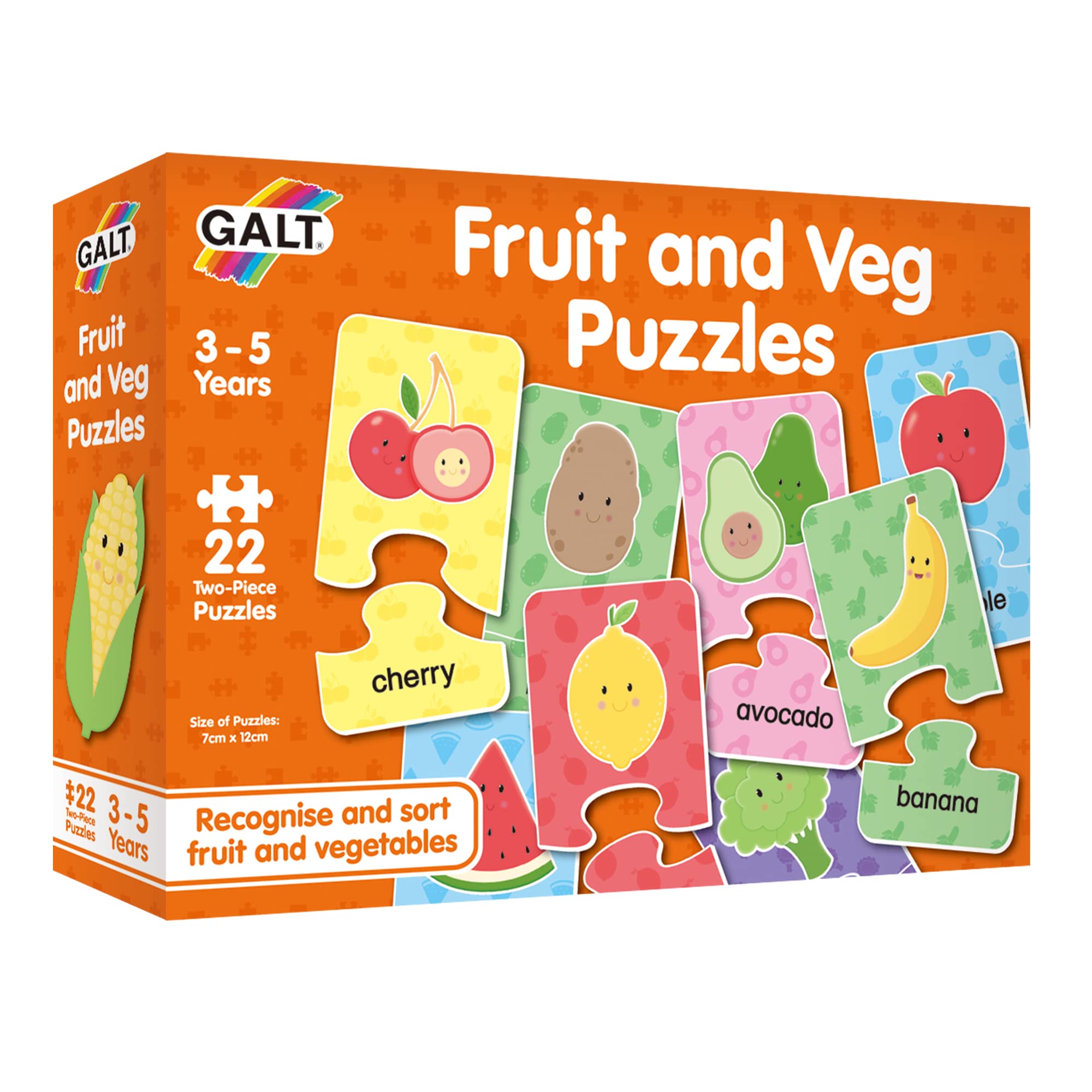 Galt Toys, Fruit and Veg Puzzles, Jigsaw Puzzles for Kids, Ages 3 to 5 Years Plus