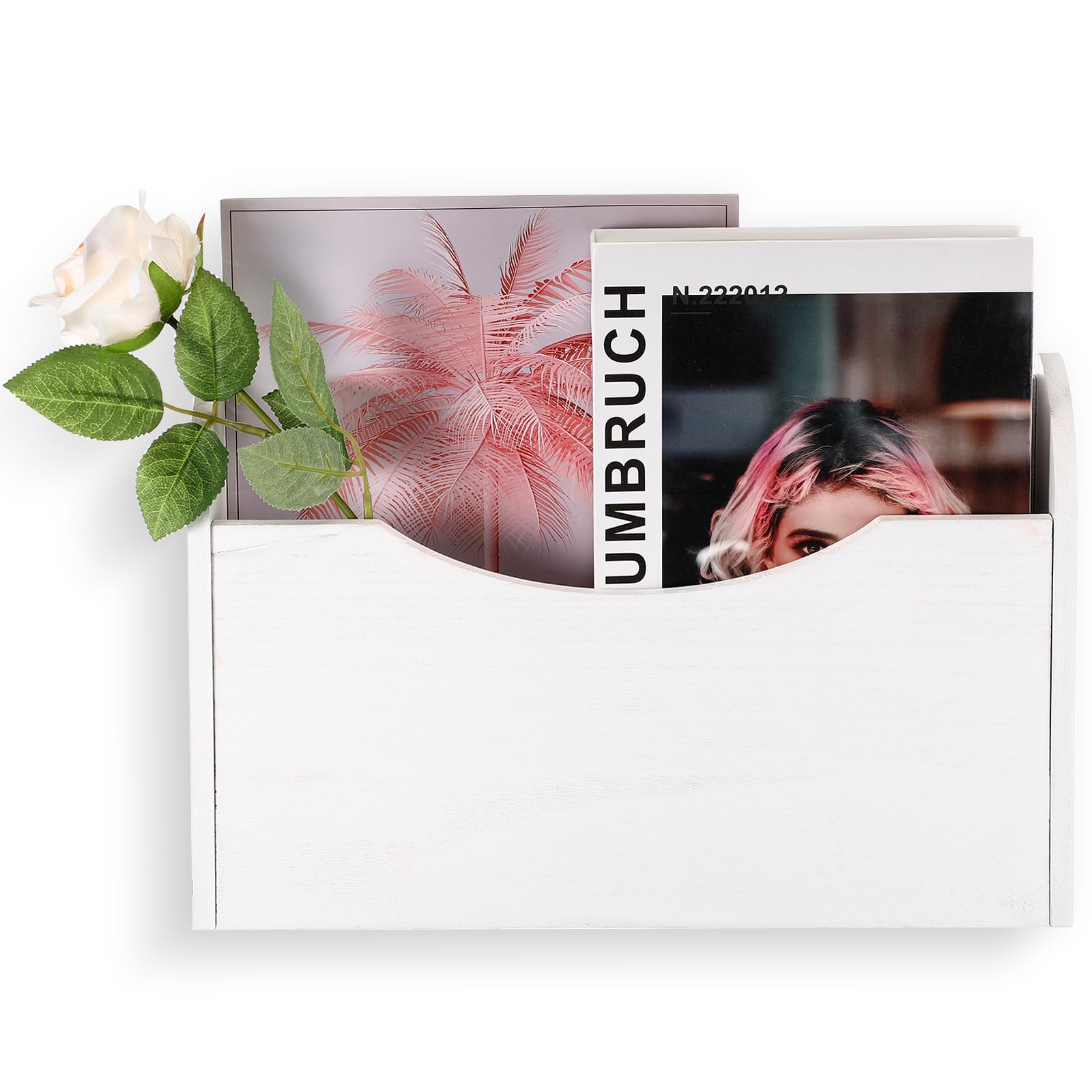 Photo 1 of Suzile Wall Mounted File Holder Wood Magazine Holder Wall Hanging File Organizer for Office Mail Magazine Letter Paper Folder Organization (Pure White)