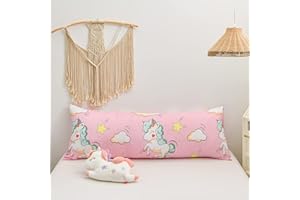BEDORM Unicorn Body Pillow Cover Pink Cartoon Long Pillowcase Cute Unicorn Stars Cartoon Printed Kids Girls Magical Bedding Body Pillow Case for Couch Bed Sofa, (Pink Unicorn, 20 x 54 Inches)