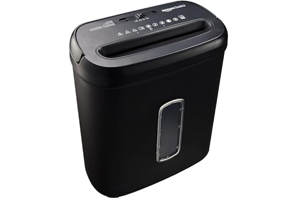 Amazon Basics 8-Sheet High Security Cross Cut Paper and Credit Card Shredder with P-4 Security, Auto Shut-off, Black