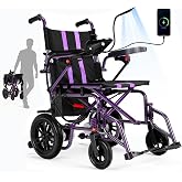 Electric Wheelchairs for Adults，Lightweight Foldable Wheelchair 15 Miles Long Travel Range, 360&deg; Joystick Control Motorized Wheelchair, Support 286 lbs with LED Light Power Wheelchair (Purple)
