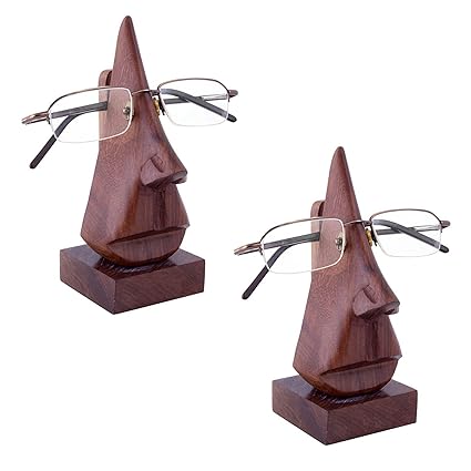 KRIWIN 2 pcs Handmade Wooden Nose Shaped Spectacle Specs Eyeglass Holder Stand (Desktop/Table top Display Gift/Item)(2 Nose)