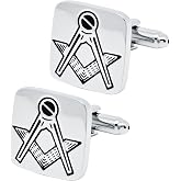 Jonwo Freemason Masonic Silver Cufflinks for Men French Shirt In Gift Case | Classic Square Shape, Easy to Put On Freemasonry Men's Cuff Links Jewelry for Wedding Party Anniversary Formal Events Dress
