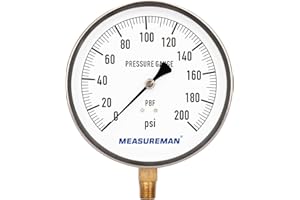 MEASUREMAN 304 Stainless Steel Case, Contractor Pressure Gauge, 0-200Psi, 4-1/2" Dial Size, +/-1% Accuracy, 1/4" NPT Lower Mount