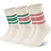 SEEKSOCK Crew Socks for Women Striped Retro Calf Colorful Cotton Slouch Scrunch Socks