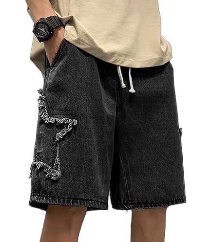 Star Jorts for Men Grunge Denim Shorts Baggy Jorts Graphic Skater