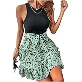 CHUNTIANRAN Square Neck Mini Dress Womens Ruched Bodycon Sleeveless Dresses Ruffle Tiered Flowy Swing Beach Mini Dress