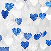 Navy-Blue White-Silver Birthday Party-Decorations Streamers - 52FT Graduation Hanging Heart Garland Banner,Baby Bridal Shower Wedding Engagement Bachelorette Backdrop Decor Hugtmr