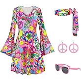 Kranchungel 70s Disco Costumes for Women: Disco Party Dress 70s Outfits - Hippy Halloween Costume for Party-goers Aged 25-35