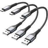 SUNGUY 6 inch Short Micro USB Cable 3Pack, 0.5FT USB to Micro USB Nylon Braided Fast Charging and Data Transfer Cord for Samsung Galaxy S7 Edge S6, Power Bank, Android Phone, PS4