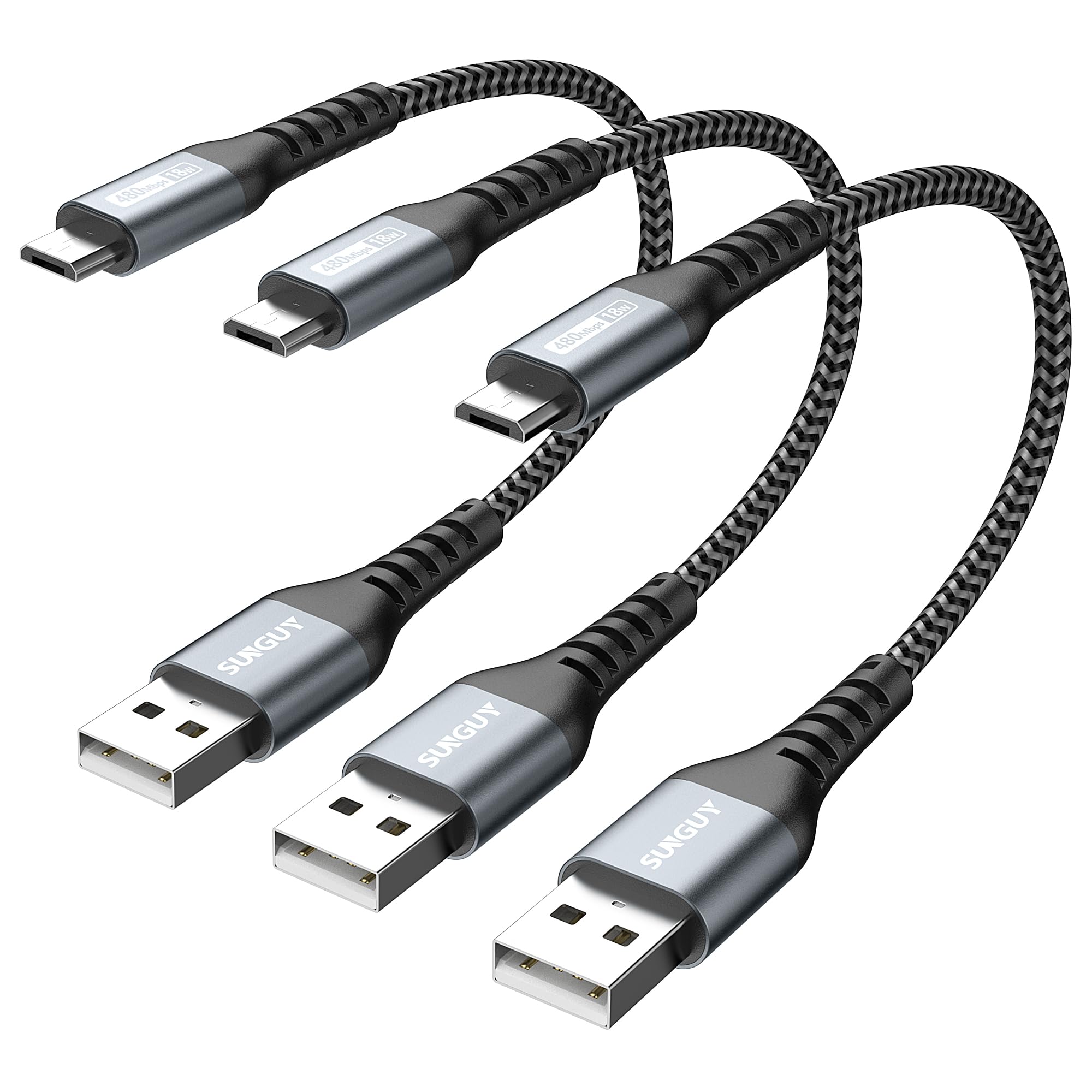 Photo 1 of SUNGUY 6 inch Short Micro USB Cable 3Pack, 0.5FT USB to Micro USB Nylon Braided Fast Charging and Data Transfer Cord for Samsung Galaxy S7 Edge S6, Power Bank, Android Phone, PS4