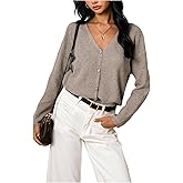 MakeMeChic Women's Lightweight Cardigan Loose Fit Button Down V Neck Long Sleeve Dressy Knit Tops