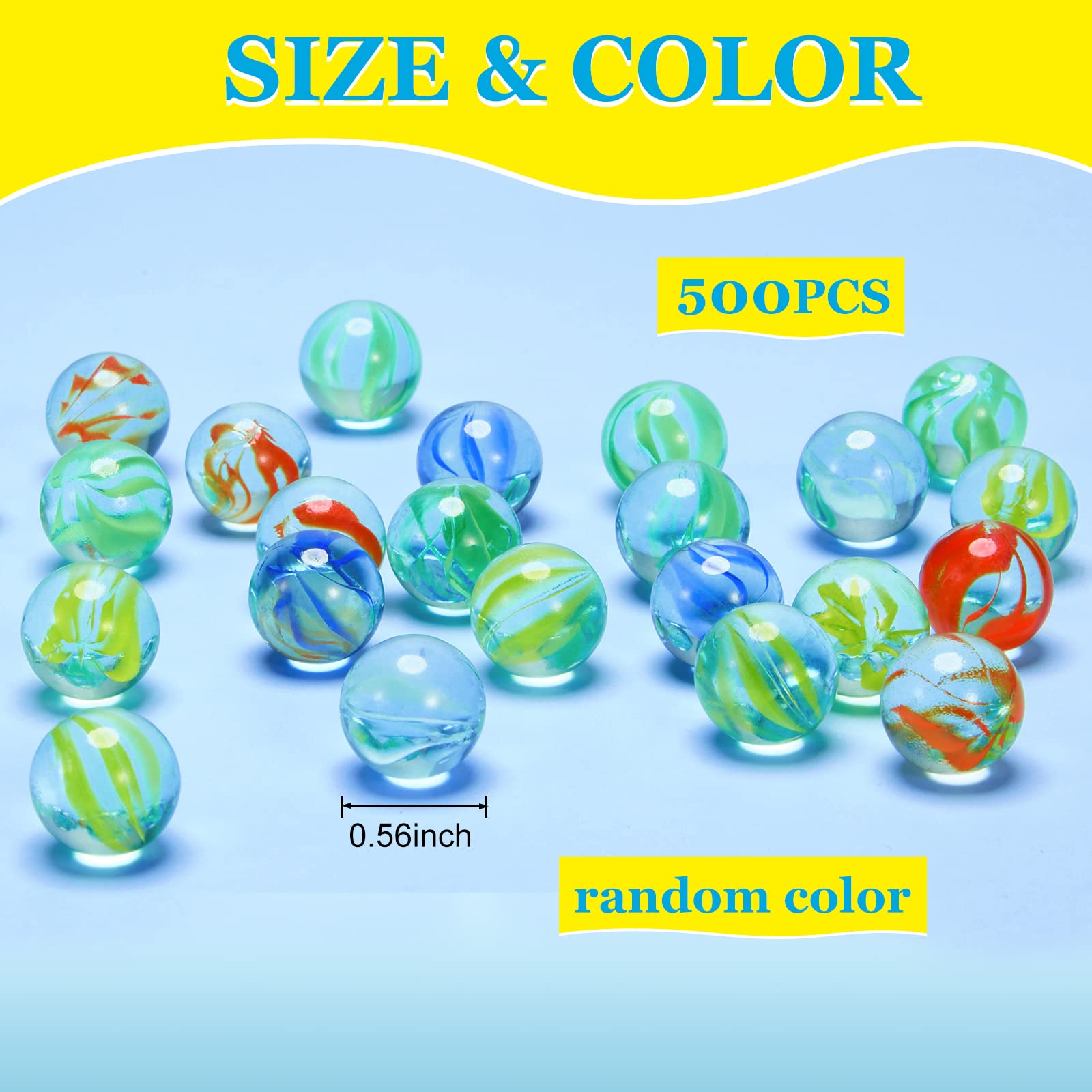 Zhanmai 500 Pieces Color Mixing Glass Marbles 0.56 Inch Cat Eyes Marbles Bulk Solid Glass Colorful Round DIY Craft for Kids Slingshot Home Decoration Chinese Checkers Game (Bright) (Classic)