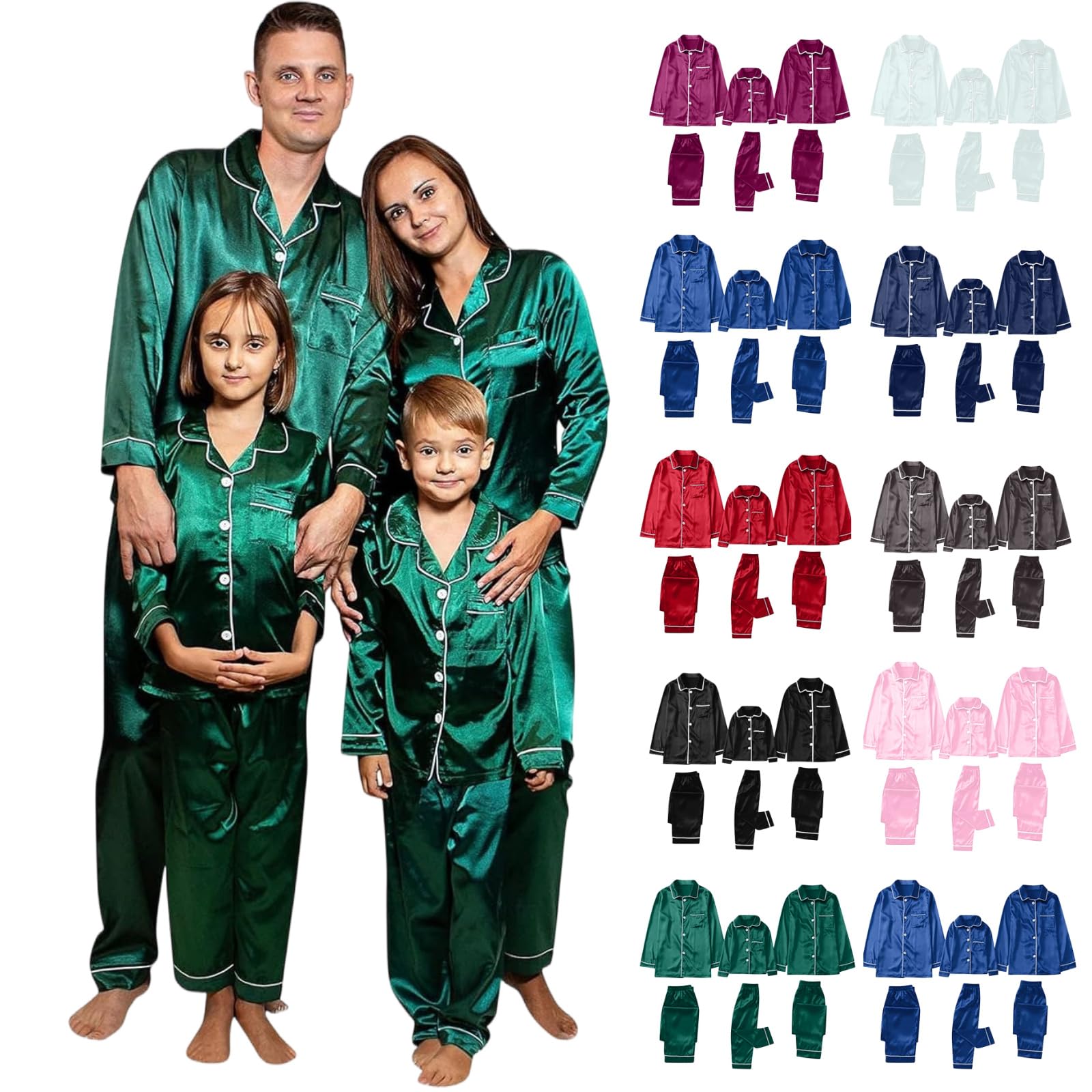 Bidobibo matching pajamas Christmas Pajamas for Family Silk Satin Button Down Matching Sets Long Sleeve Holiday Xmas Pjs Set