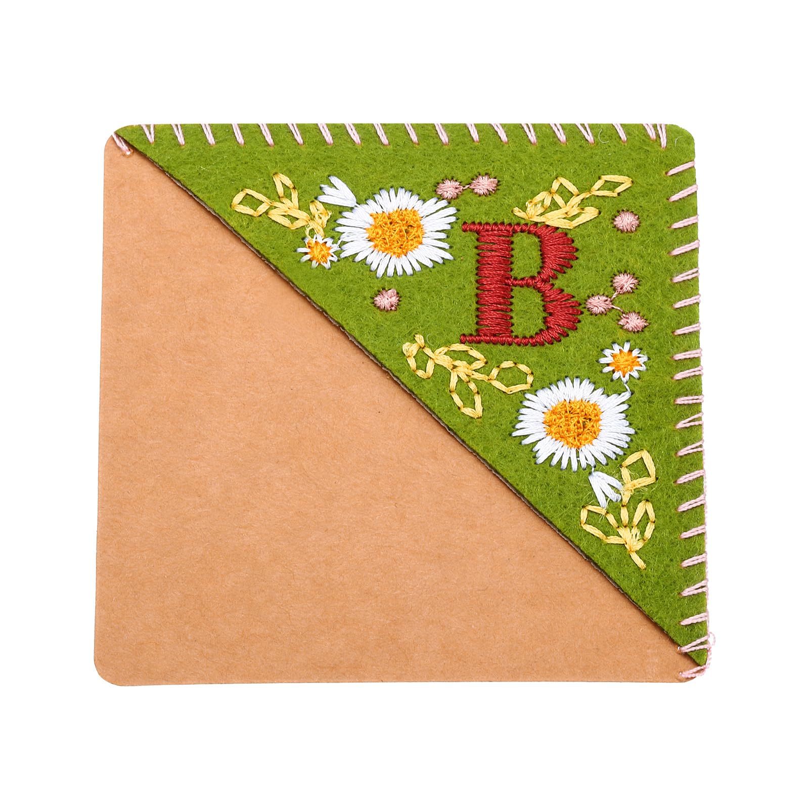 PATIKIL Personalized Embroidered Corner Bookmark, Cute Flower Felt Stitched Triangle Book Mark Page Marker for Women Men Book Lovers Teachers, Green, Letter B