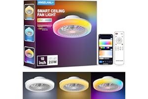 ANGELHALO 18" Smart Ceiling Fan with Light, RGBWW Flush Mount Fandelier with Remote/App Control, Music Sync, Quiet 6-Speed Motor, Low Profile for Bedroom/Kids Room/Home Offices/Small Living Spaces