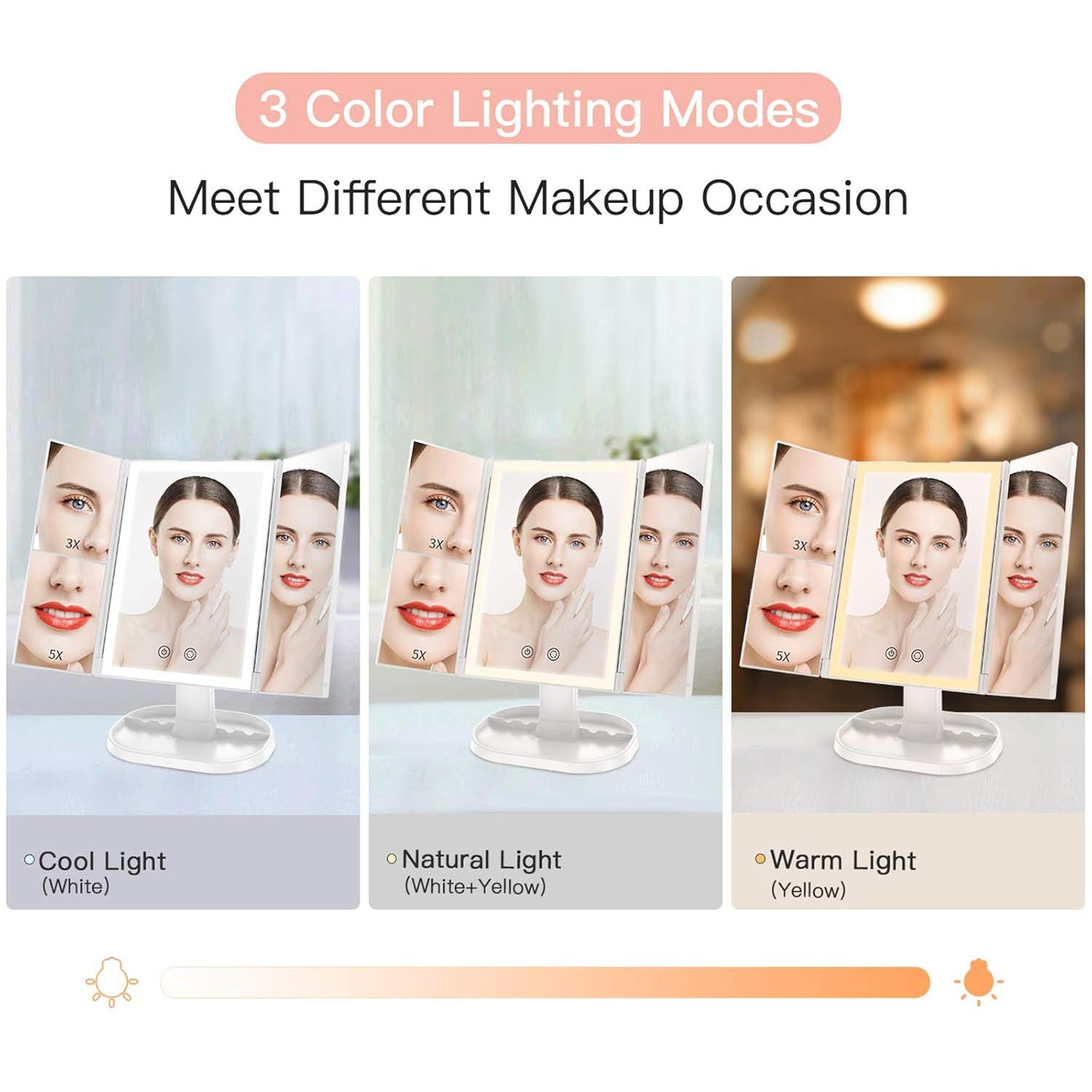 BESTOPE Upgrade Makeup Mirror with Lights Vanity Mirror with 3 Color Lighting Modes, 3X 5X Magnifiying 72 LED Lighted Makeup Mirror with Touch Screen, High Definition Table Light Up Mirror : Beauty