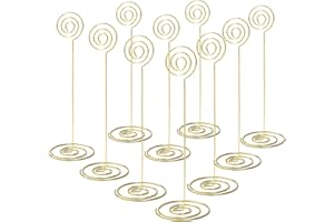 Jofefe Place Card Holders - 10pcs 8.6" Tall Table Card Holders Table Number Holders Table Picture Stand Wire Photo Holder for Place Cards Wedding Party Office Desk Name Memo Menu Clips (Gold)