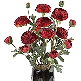 INSUNSIX Ranunculus Artificial Flower,Silk Flowers Fake Persian Buttercup Flower 18 Heads Vintage Ranunculus Arrangement for Home Wedding Decoration Bride Table Centerpieces Floral Decor(Burgundy)