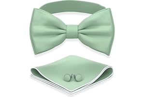 Adam Young Men's Bow Ties with Handkerchief & Cufflinks Pre-Tied Style Formal Satin Classic Bowtie for Tuxedo Faux Silk