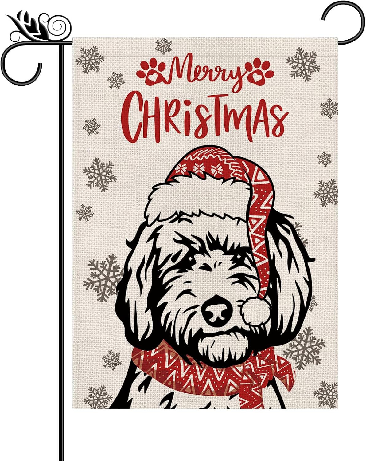 Flags - Christmas Garden Flag Hat Golden Doodle Dog with Scarf Xmas Winter Holiday Decorations Burlap Vertical Double Sided Yard Lawn Outdoor Decor 12.5 x 18 Inch